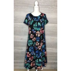 New Pomelo Palm Leaf Dress Black Pink Blue 1X